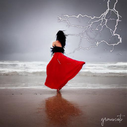 minimalism fantasyworld woman beach storm lightning freetoedit