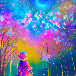 freetoedit glitter sparkles galaxy sky moon fairy nature colorful pastel luminous glow stars planet prism fantasyworld rainbow forest overlay replay