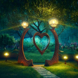 love heart trees garden lights orbs outdoors outside fantasy freetoedit