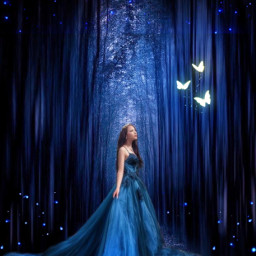 freetoedit replay fantasy night forest woman butterflies blue darkness sparkles noche fantasia myedit gaby298 remixed