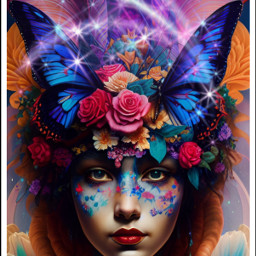 freetoedit aigenerated portrait woman butterflies flowers sparkles ethereal fantasy fcaitools aitools