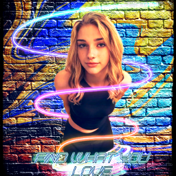colorful neon portrait girl bricks brickwall freetoedit