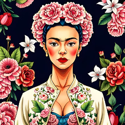 freetoedit aiart aigenerated fridakahlo frida artist flowers pretty people faces colorful