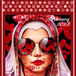 poster calendar february2023 bemyvalentine aesthetic red hearts woman withglasses scarf frame border colorinme freetoedit srcfebruarycalendar2023 februarycalendar2023