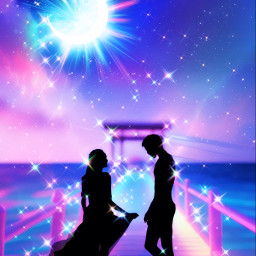freetoedit glitter sparkles galaxy sky stars moon sea ocean nature landscape night luminous purple colorful neon love cute magical overlay replay