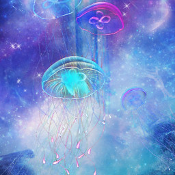 freetoedit design jellyfish space unreal background beatiful purple blue galaxy edit