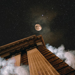 architecture building moon smoke stars nightsky collage perspective unsplash