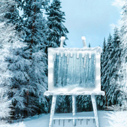 winter easel painting frozen frost cold ice snow nature outdoors tree freetoedit