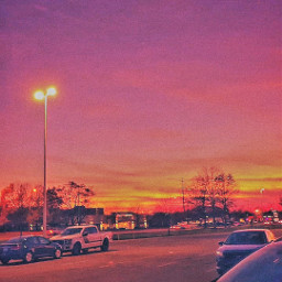 freetoedit madewithpicsart remixit city streets town streetlamps trees parkinglot sky clouds horizon sunset orangesky purplesky nostalgia vibing chillwave