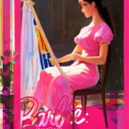 freetoedit sitting indoor aigenerated ai pink pinkaesthetic y2kpink art drawing painting barbie srcbarbiebooth barbiebooth