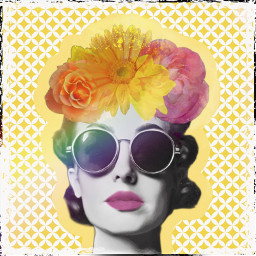 freetoedit art popart picsartai aigenerated heypicsart woman portrait flowers sunglasses yellow colorful border masks stickers prism edit myedit picsarteffects imagination visualart
