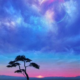 freetoedit paisaje arbol lago luna cielo atardecer sunset landscape night nature pink blue tree myedit gaby298 remixed