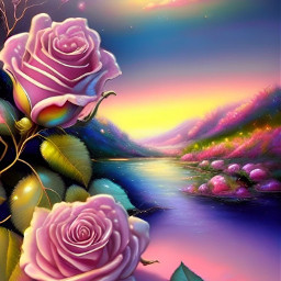 freetoedit wallpaper background backdrop nature outdoors landscape roses pinkroses flowers leaves scenery water floral clouds sky mountains view beach sand scene makebelieve fantasyart magical imagination