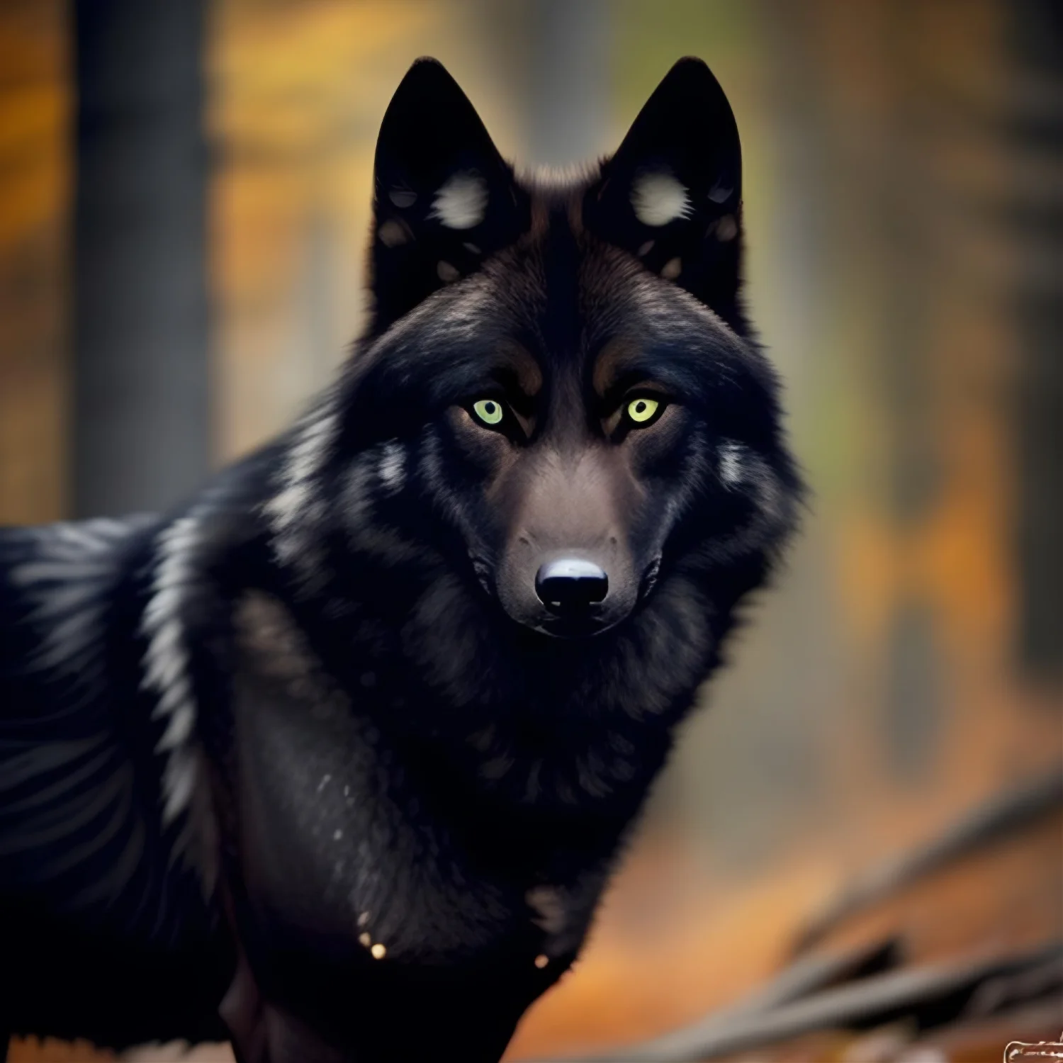 black wolf with yellow eyes howling
