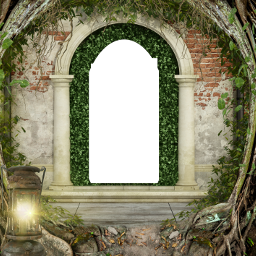 gateway tunnel fantasy frame ivy nature brick stone doorway opening storybook fairytale freetoedit