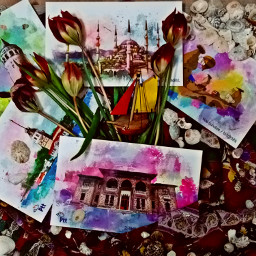 fotograph color lale istanbul nevsehir kapadokya galatakulesi flatlay mosque kizkulesi turkiye card