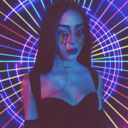 woman model beautiful neon rainbow grunge darkaesthetic edgy cybercore freetoedit