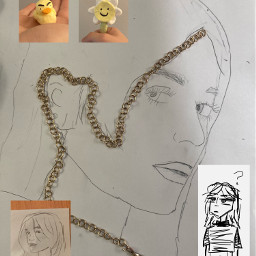 freetoedit face drawing sketch aesthetic clay person girl longhair chain necklace gold eyes sideeye