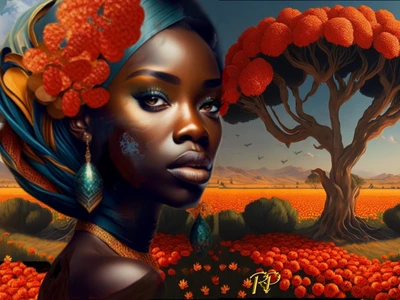 Da qualche parte, in Africa Generated with AI Generator and edited with PicsArt #edit #editbyme #fantasy #imagination #digitalart #picsarteffects #girl #orange #africa