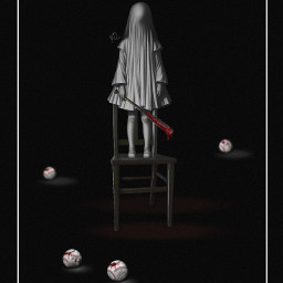 freetoedit ghost ghostgirl baseball horrorart horror creepy scary dark blackandwhite coloursplash halloween