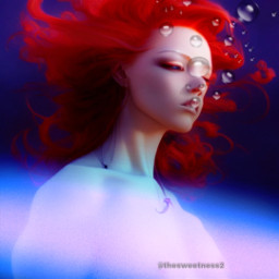 swim float bubbles girl woman redhair blue red freetoedit