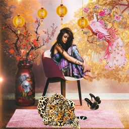 pink floral leopard carpet shoes vase branch bird girl tree freetoedit ircanemptychair anemptychair