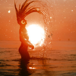 sea trippy swimming beach sunset psychedelic backgrounds orange colors colorful hair sun moon magical heypicsart freetoedit