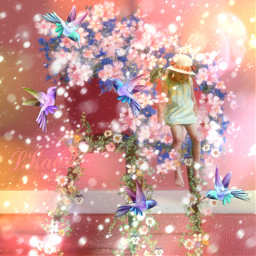 fantasy floral chair child girl vines birds hummingbirds flowers chairgarden colorinme freetoedit ircanemptychair anemptychair
