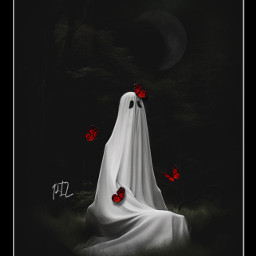 freetoedit ghost ghostface dark gothic gothaesthetic horror horrorart darkart halloween forest woods coloursplash blackandwhite