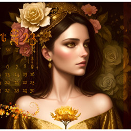 freetoedit goldtones brown septembercalendar beautiful woman flowers leaves music portrait srchelloseptember helloseptember