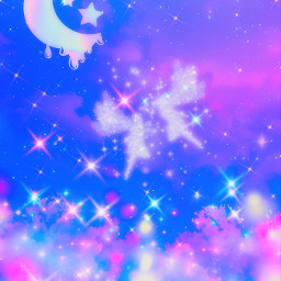 freetoedit glitter sparkles galaxy sky stars moon fairies colorful flowers nature magical luminous bling shimmer cute pastel fantasyworld glow overlay replay