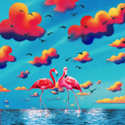 flamingoes clouds colorfulclouds aigeneratedbackground colorful pink madewithpicsart freetoedit