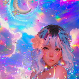 freetoedit glitter sparkles galaxy sky stars moon clouds holographic bling space luminous aesthetic fantasyworld colorful neon rainbow glow prism anime overlay replay