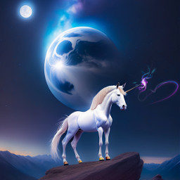 space unicorn magical earth moon mountain galaxy freetoedit