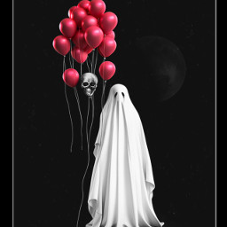 freetoedit ghost balloons moon night sky blackandwhite coloursplash sad sadart sadghost pics picsart edit horrorart horror halloween