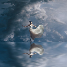 freetoedit surrealism surrealistic fantasyart silhouette fantasy girl dance clouds
