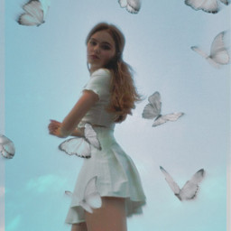 aesthetic vintage grunge tumblr nature butterfly butterflies sky magical fantasy woman girl surreal idealartz replay blue white minimalism y2k retro minimalist border frame blur freetoedit
