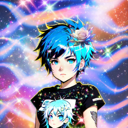 freetoedit glitter sparkles galaxy sky stars holographic luminous glow anime illustration trendygirl bling shimmer flower colorful cute kawaii pastel overlay replay