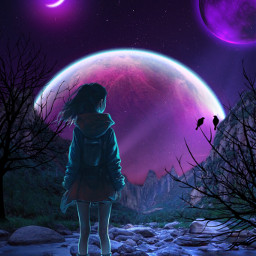 freetoedit nature fantasy night alone lonely girl moon purple myedit gaby298 remixed