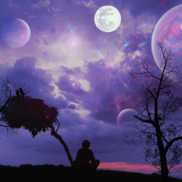 lonely outdoor outside interesting replay trees planets galaxy noche chico solo pensando thinking landscape boy moon night myedit gaby298 remixed freetoedit
