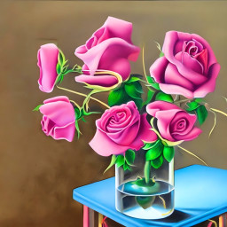freetoedit aiart picsartai flowers roses nature pink pinkaesthetic vase table bouquet