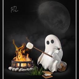 freetoedit halloween happyhalloween trickortreat ghostaesthetic halloweenaesthetic halloweenedit ghost smores camping marshmallows cute