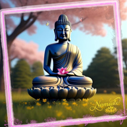 textmessage message namasté namaste buddha statue sculpture sunnyday flowertrees lotusflower beauty freetoedit
