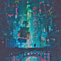 freetoedit madewithpicsart remixit cyberpunk dystopia futuristic scifi city skyscrapers neon ship bladerunner bladerunner2049 akira alitabattleangel ghostintheshell blue teal