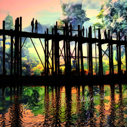 shillouette reflection scenery bridge landscape view paintingeffect sketch colorinme freetoedit