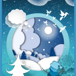 yk1552 snowman snow christmastree winter greetingcard clouds stars snowflakes christmastime xmas newyear happynewyear ecorigami origami freetoedit