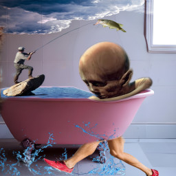 bathtub man_sitting fishingtrip surrealism legslookweird water freetoedit ircpinkbathtub pinkbathtub