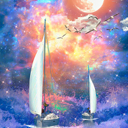 freetoedit glitter sparkles galaxy sky stars moon ocean sea waves water colorful night shimmer nature art painting fantasyworld overlay replay