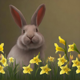 freetoedit rembrandt baroque artstation 8k highlydetailed easter bunny flowers yellow