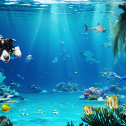 freetoedit cashthecollie sea reef ocean underwater bordercollie doggiepaddle fish water tropical